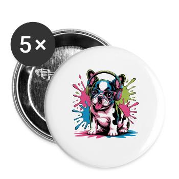  Französische Bulldogge Mit Kopfhörern Bunter - Buttons groß 56 mm (5er Pack) - Weiß - Vorne