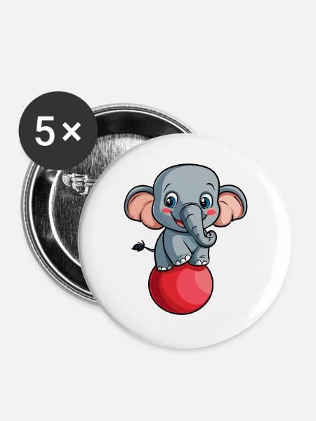 Elefant mit Ball - Buttons groß 56 mm (5er Pack) - Weiß