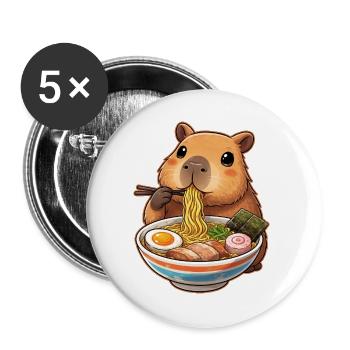 Capybara Eats Ramen Noodles - Buttons large 2.2''/56 mm (5-pack) - white - Front