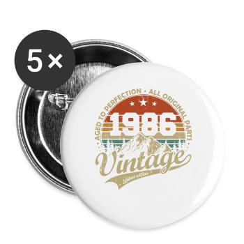 Cadeau d’anniversaire rétro rétro vintage 1986 - Lot de 5 grands badges (56 mm) - blanc - Devant