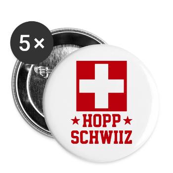 Hopp Schwiiz Schweizer Stolz - Buttons groß 56 mm (5er Pack) - Weiß - Vorne