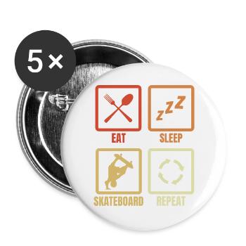 Essen Schlafen Skateboarden Wiederholen - Buttons groß 56 mm (5er Pack) - Weiß - Vorne