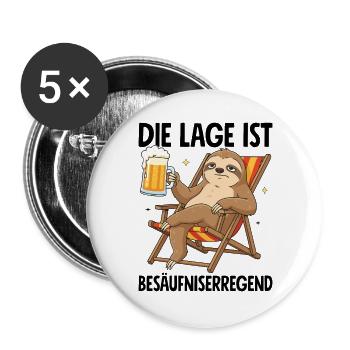 Die Lage Ist Besäufniserregend mit Faultier - Buttons groß 56 mm (5er Pack) - Weiß - Vorne
