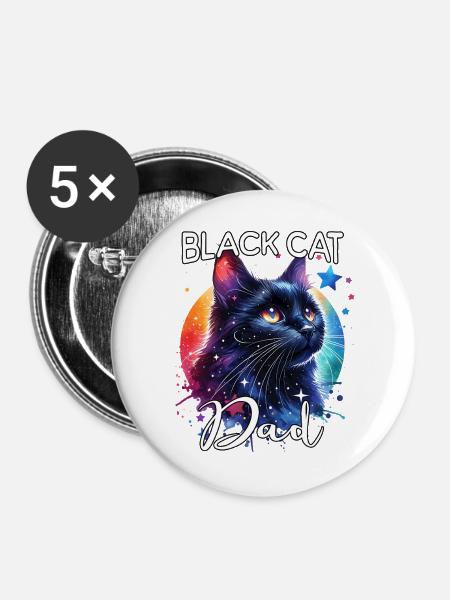 Schwarze Katze Papa - Buttons groß 56 mm (5er Pack) - Weiß