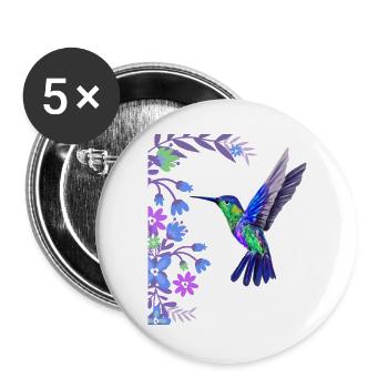 Kolibri Vogel Design mit botanischen Blumen - Buttons groß 56 mm (5er Pack) - Weiß - Vorne