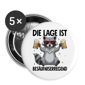 Die Lage Ist Besäufniserregend mit Waschbär - Buttons groß 56 mm (5er Pack) - Weiß - Vorne