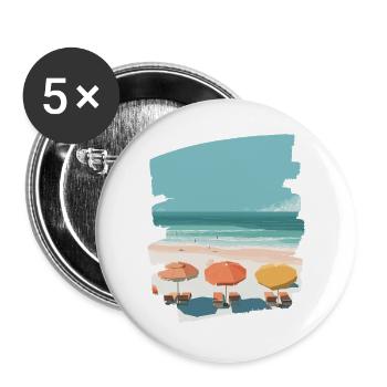Colorful beach with umbrellas - Buttons large 2.2''/56 mm (5-pack) - white - Front