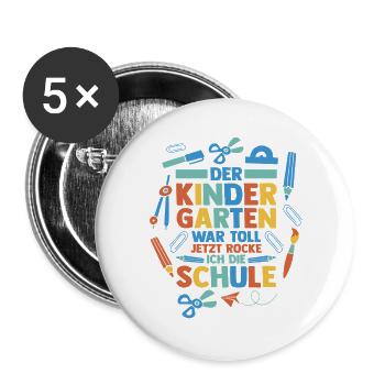 Kita Erste Klasse Schüler Kindergarten - Buttons groß 56 mm (5er Pack) - Weiß - Vorne