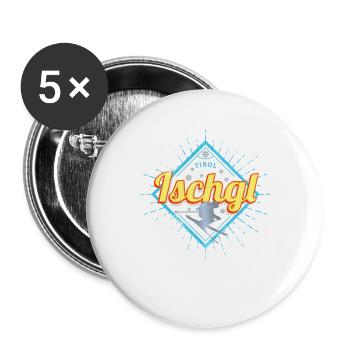 Ischgl in Tirol Österreich Skifahrer Souvenir - Buttons groß 56 mm (5er Pack) - Weiß - Vorne