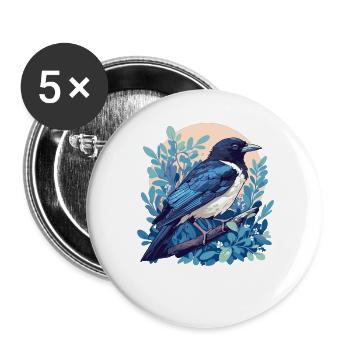 Elstern Elster - Buttons groß 56 mm (5er Pack) - Weiß - Vorne