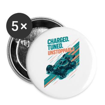 Geladen, getunt, unaufhaltbar | RC Buggy - Buttons groß 56 mm (5er Pack) - Weiß - Vorne
