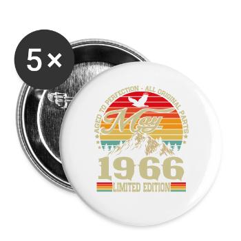 Vintage Mai 1966 Jahrgang Retro Geburtstag - Buttons groß 56 mm (5er Pack) - Weiß - Vorne