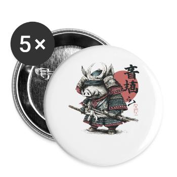 Samouraï sanglier en katana d’armure - Lot de 5 grands badges (56 mm) - blanc - Devant