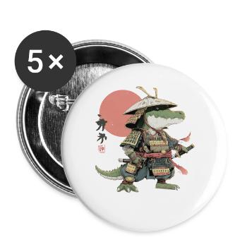 Samurai-Alligator in Rüstung - Buttons groß 56 mm (5er Pack) - Weiß - Vorne