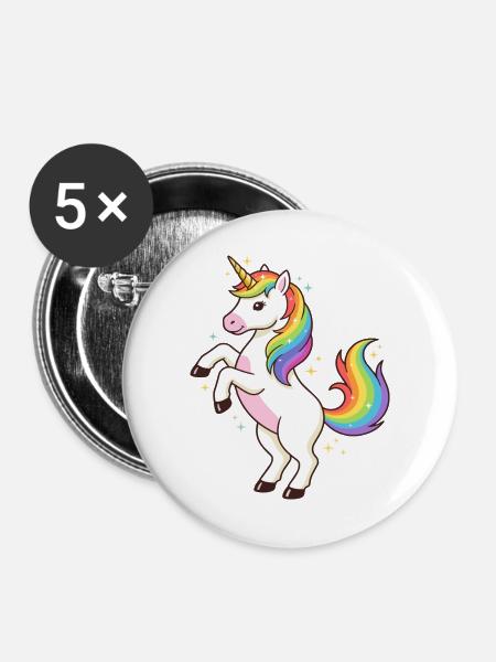 Regenbogen-Einhorn-Funkeln - Buttons groß 56 mm (5er Pack) - Weiß
