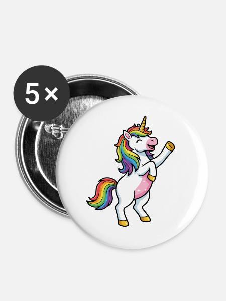 Regenbogen-Einhorntanz - Buttons groß 56 mm (5er Pack) - Weiß