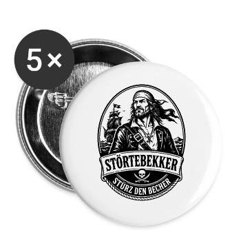 Störtebekker Stürz den Becher Pirat Legende - Buttons groß 56 mm (5er Pack) - Weiß - Vorne