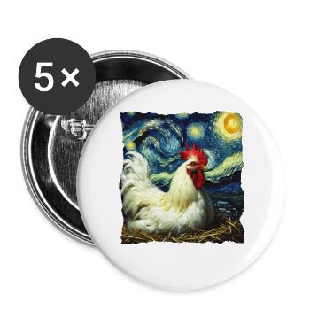 Leghorn Hühner Starry Night - Buttons groß 56 mm (5er Pack) - Weiß - Vorne
