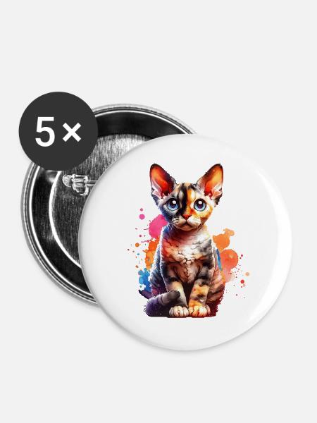 Devon Rex Geschenk - Buttons groß 56 mm (5er Pack) - Weiß
