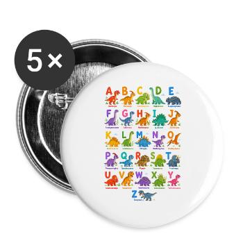Dino-Alphabet: Bunte Buchstabenwelt - Buttons groß 56 mm (5er Pack) - Weiß - Vorne