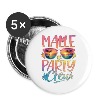 Malle Party Crew - Buttons groß 56 mm (5er Pack) - Weiß - Vorne