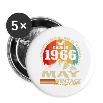 Cadeau d’anniversaire Vintage Born de mai 1966 - Lot de 5 grands badges (56 mm) - blanc - Devant