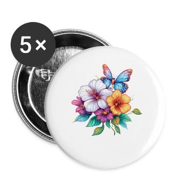 Bouquet with butterfly - Buttons large 2.2''/56 mm (5-pack) - white - Front