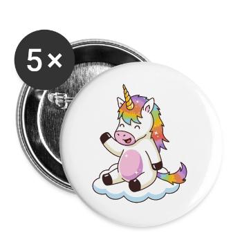 Regenbogen-Einhorn auf der Wolke - Buttons groß 56 mm (5er Pack) - Weiß - Vorne