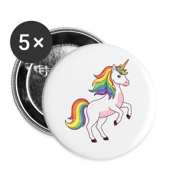 Licorne à crinière arc-en-ciel - Lot de 5 grands badges (56 mm) - blanc - Devant