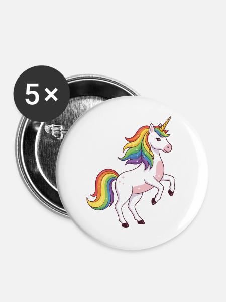 Regenbogenmähne Einhorn - Buttons groß 56 mm (5er Pack) - Weiß
