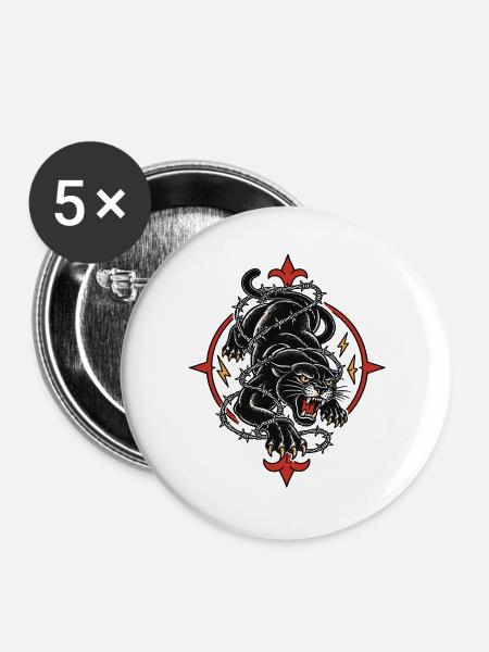 Panthère noire tattoo barbelés agressive - Buttons groß 56 mm (5er Pack) - Weiß