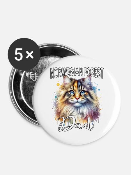 Norwegische Waldkatze Papa - Buttons groß 56 mm (5er Pack) - Weiß