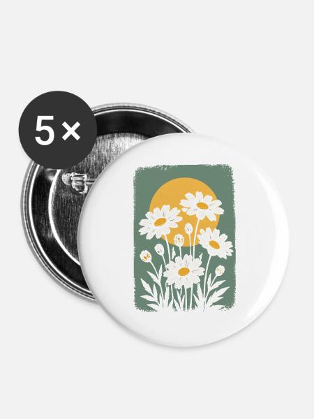 Gänseblümchen im Sonnenkreis - Buttons groß 56 mm (5er Pack) - Weiß