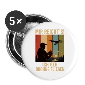 Mir reicht's Ich geh Drohne fliegen Retro Shirt - Buttons groß 56 mm (5er Pack) - Weiß - Vorne