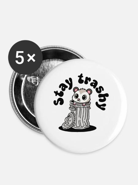 Bleib Trashig, Süßes Opossum, Lustig - Buttons groß 56 mm (5er Pack) - Weiß
