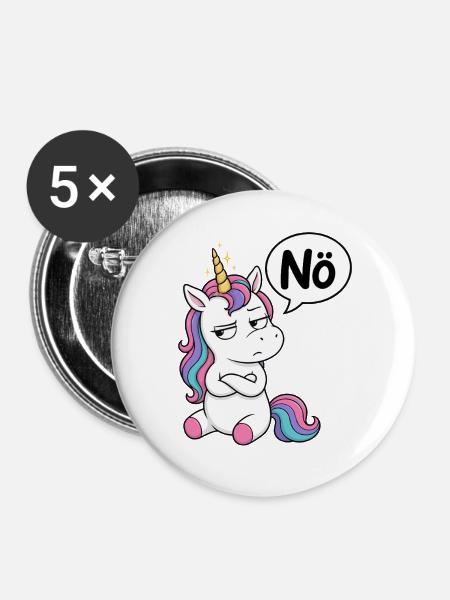 Genervtes Einhorn Nö - Buttons groß 56 mm (5er Pack) - Weiß