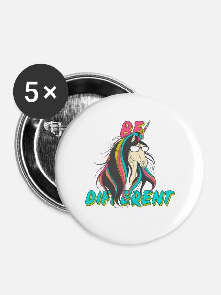 Be Different Nerd Einhorn Party - Buttons groß 56 mm (5er Pack) - Weiß