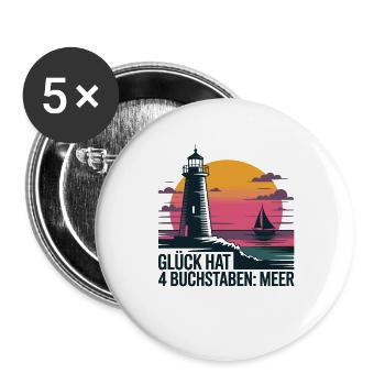  Glück Hat 4 Buchstaben Meer Leuchtturm Segelboot - Buttons groß 56 mm (5er Pack) - Weiß - Vorne