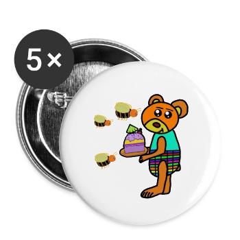 Bear with birthday cake children - Buttons large 2.2''/56 mm (5-pack) - white - Front