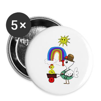 Lustige Hühner Regenbogen Huhn Kinder - Buttons groß 56 mm (5er Pack) - Weiß - Vorne