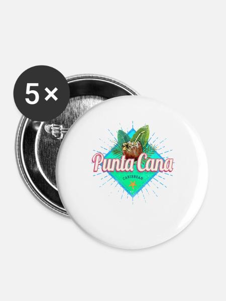 Punta Cana Karibik in der Dominikanischen Republik - Buttons groß 56 mm (5er Pack) - Weiß