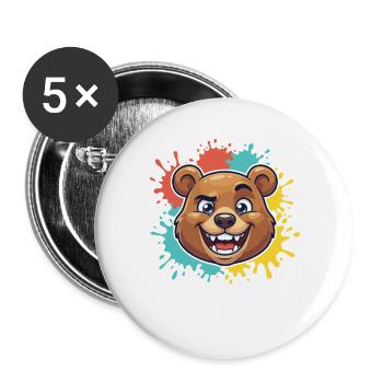 Fröhlicher Bärenkopf mit Farbspritzern - Buttons groß 56 mm (5er Pack) - Weiß - Vorne