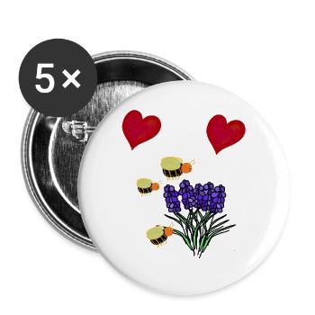 Herz Blüten garten Insekten Bienen - Buttons groß 56 mm (5er Pack) - Weiß - Vorne