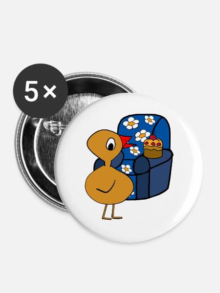 Küken Muffin Sessel Feierabend Huhn - Buttons groß 56 mm (5er Pack) - Weiß