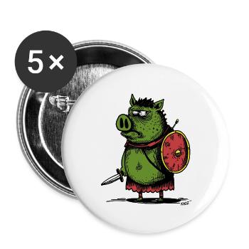 Green Boar Viking with Shield - Buttons large 2.2''/56 mm (5-pack) - white - Front