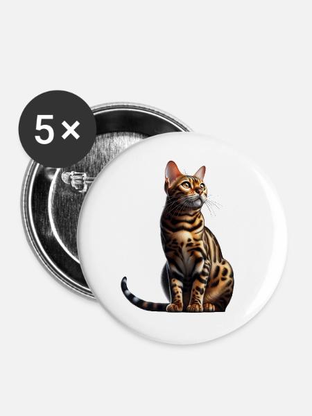 Bengalkatze - Buttons groß 56 mm (5er Pack) - Weiß