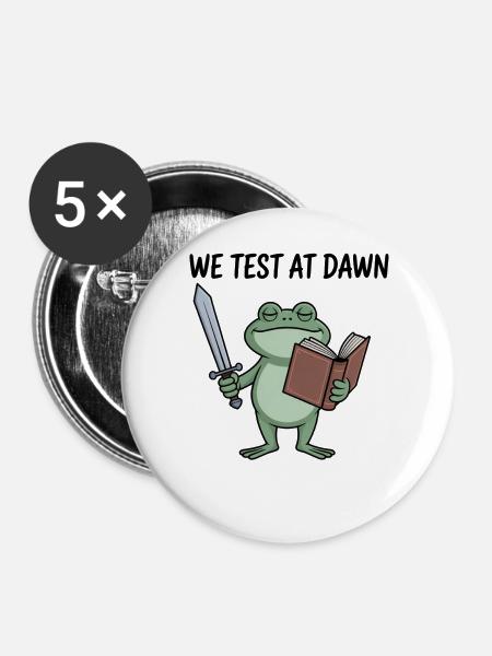 Dawn Quest Froschschwert & Buch - Buttons groß 56 mm (5er Pack) - Weiß
