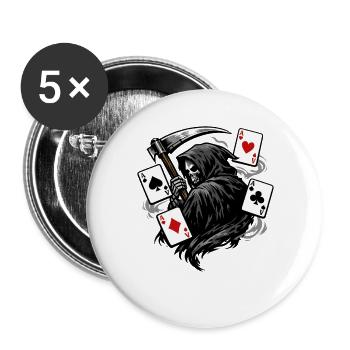 Sensenmann Poker Spieler Dark Fantasy Motiv - Buttons groß 56 mm (5er Pack) - Weiß - Vorne
