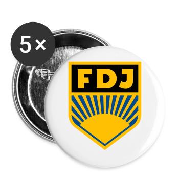 FDJ - Freie Deutsche Jugend Logo (dreifarbig) - Buttons groß 56 mm (5er Pack) - Weiß - Vorne