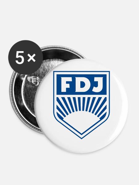 FDJ - Freie Deutsche Jugend Abzeichen (einfarbig) - Buttons groß 56 mm (5er Pack) - Weiß